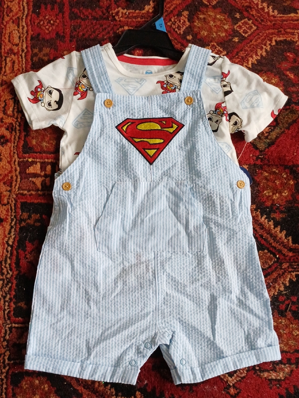 DC Comics Superman Light Blue and Navy Baby Overalls Set